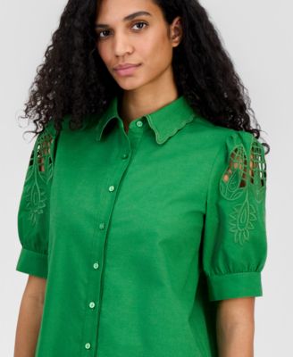 Women's Embroidered Puffed-Sleeve Blouse