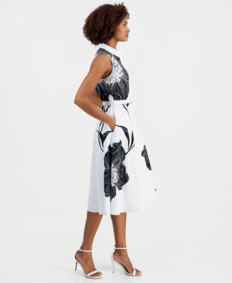 Women's Sleeveless Belted Fit & Flare Dress