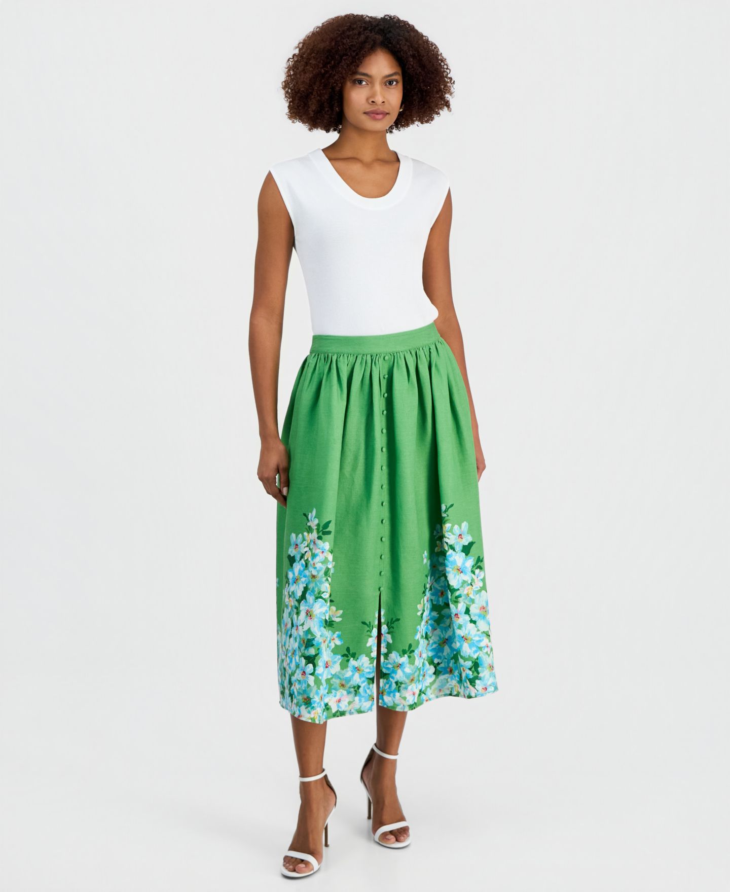 Женская юбка T Tahari Placed Floral Midi, цвет: Daisy Spring Meadow — фото 1