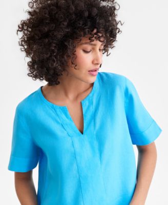 Women's Split-Neck 100% Linen Top