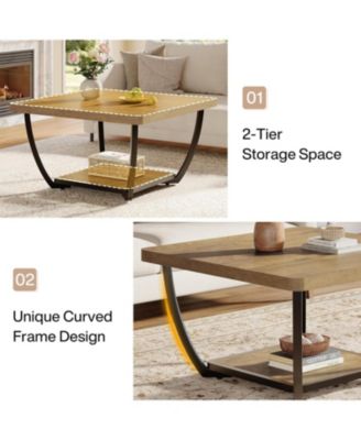 Coffee Table with Storage Shelves, with Arc Metal Frame