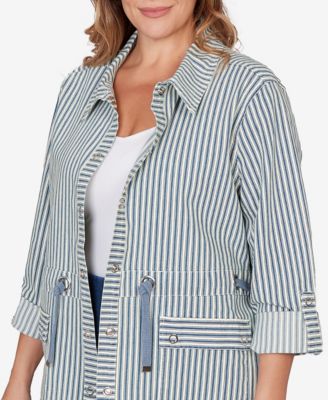 Plus Size Striped Anorak Snap Front Jacket
