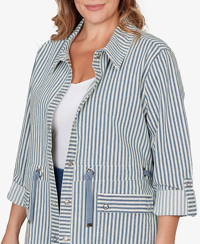Plus Size Striped Anorak Snap Front Jacket - thumbnail 4