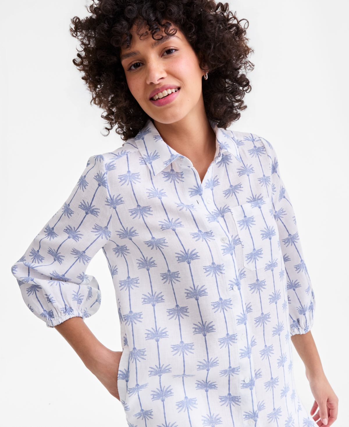 Charter Club Women's 100% Linen Flounce Shirtdress, Created for Macy's
