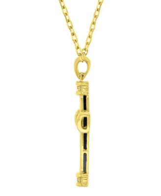 Onyx and Diamond (0.036 ct. t.w.) Cross Necklace in 14k Yellow Gold Over Sterling Silver