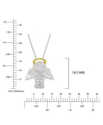 Diamond (0.01 ct. t.w.) & Imitation Pearl Angel Necklace in 14K yellow gold over sterling silver