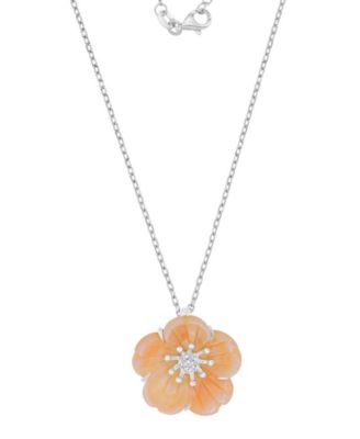 Imitation Pearl and Diamond (0.028 ct. t.w.) Flower Necklace
