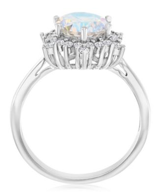 Aurora Borealis (3.39 ct. t.w.) & Cubic Zirconia (3.392 ct. t.w.) Halo Solitaire Engagement Ring