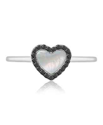 Black Spinel (0.14 ct. t.w.) and Imitation Pearl Heart Ring
