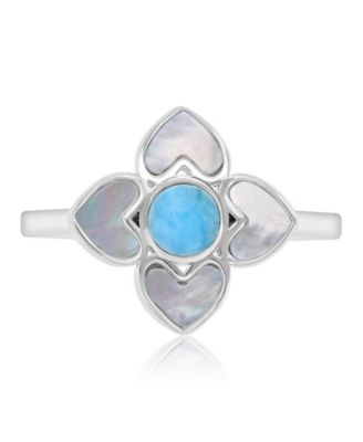 Larimar (0.5 ct. t.w.) & Imitation Pearl Flower Ring