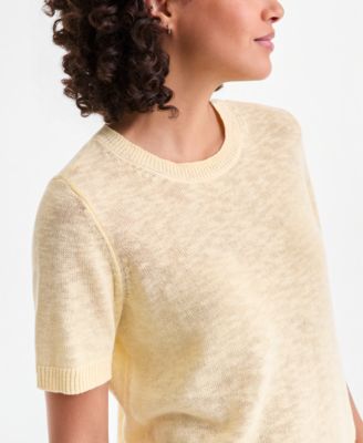Women's Linen Blend Textured Crewneck Short-Sleeve Sweater