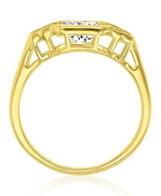 Emerald & Baguette-Cut Cubic Zirconia (2.126 ct. t.w.) Ring in 14k Yellow Gold Over Sterling Silver
