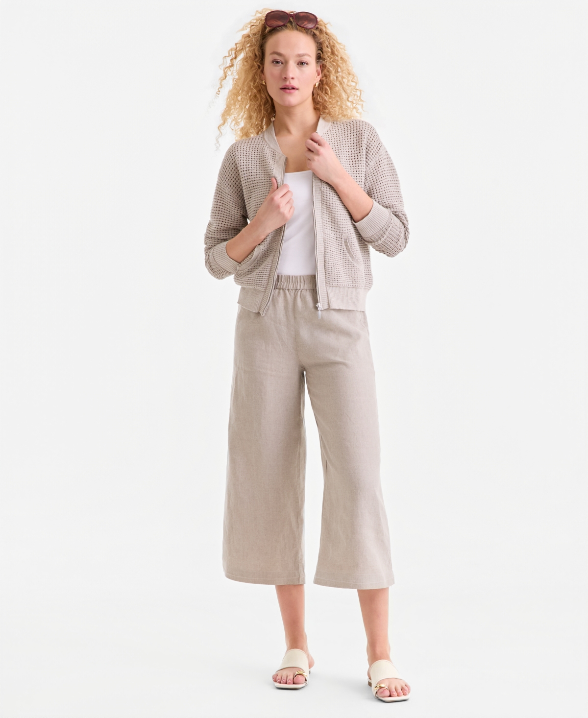 Charter Club Women's Linen Blend Zip Bomber Cardigan Sweater, Macy's Exclusive