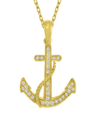 Diamond (0.098 ct. t.w.) Anchor Necklace in 10k Yellow Gold