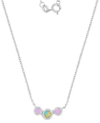 Opal (4mm) & Pink Sapphire (0.3 ct. t.w.) Necklace in Rhodium Over Sterling Silver