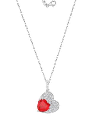 Ruby (2.17 ct. t.w.) and Created Sapphire (0.756 ct. t.w.) Paved Heart Necklace in Rhodium Over Sterling Silver