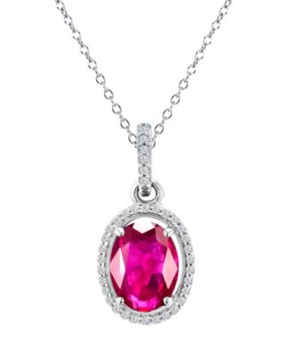 Ruby (1 ct. t.w.) & Diamond (0.105 ct. t.w.) Halo Necklace in 14k White Gold