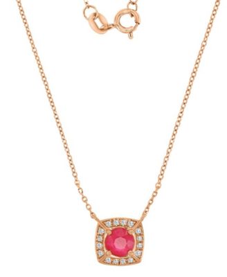 Ruby (0.65 ct. t.w.) & Diamond (0.08 ct. t.w.) Cushion Necklace 14k Rose Gold