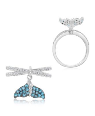 Blue Topaz (0.62 ct. t.w.) & Swiss Blue Topaz (0.63 ct. t.w.) Dolphin Tail Ring in Rhodium Over Sterling Silver