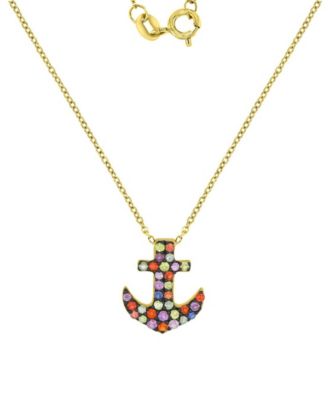 Sapphire (0.68 ct. t.w.) Anchor Necklace in 14K Yellow Gold Over Sterling Silver