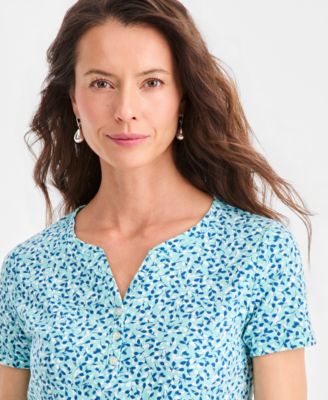 Women's Printed Short-Sleeve Henley Top