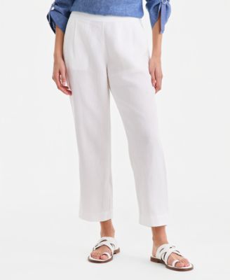 Women's 100% Linen Pleated-Front Tapered Pants