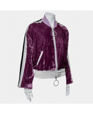 Women's Purple Crushed Velvet Zipper Front Bomber Jacket