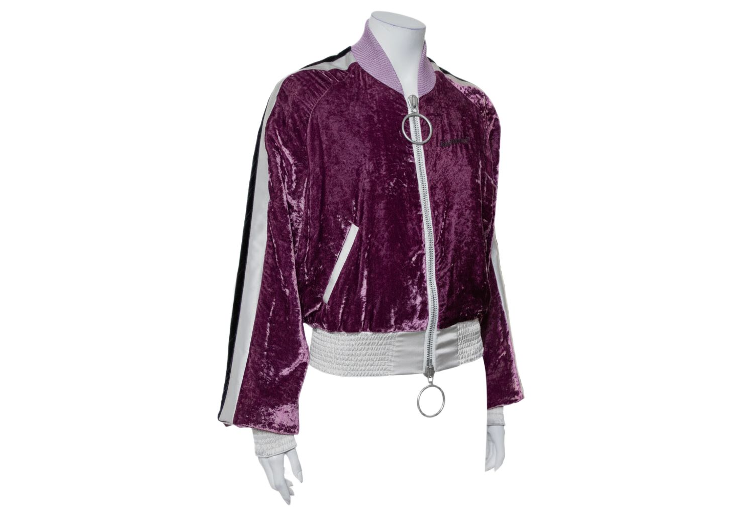 Women's Purple Crushed Velvet Zipper Front Bomber Jacket