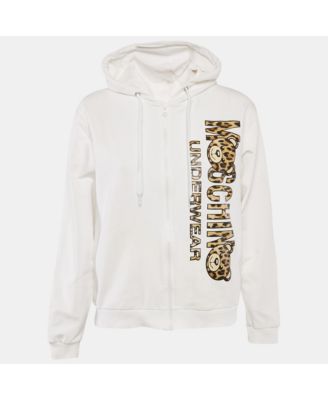 Women's White Logo Print Cotton Knit Zip-Up Hoodie Jacket