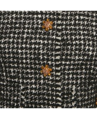 Women's Black/white Tweed Bejeweled Blazer