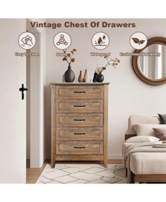 5-Drawer Wood Metal Handles Tall Chest of Drawers