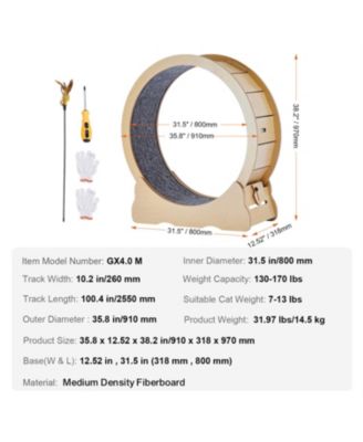 Large Cat Exercise Wheel & Treadmill for Indoor Cats - 35.8” Silent Running Wheel