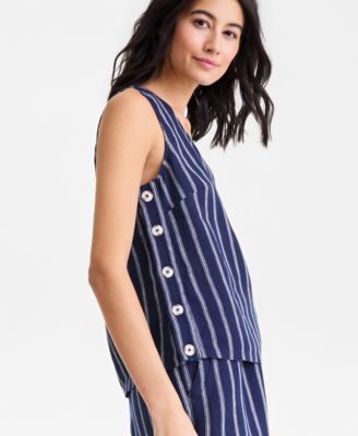 Women's 100% Linen Pleated-Back Sleeveless Top