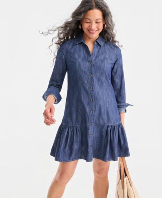 Women's Cotton Chambray Peplum Shirt Dress