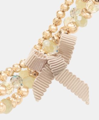 Colored Stone 3 Row Flower Beaded Stretch Bracelet