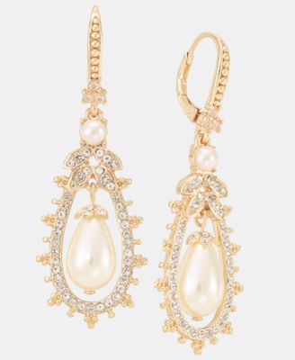 Pav&eacute; & Imitation Pearl Orbital Drop Earrings