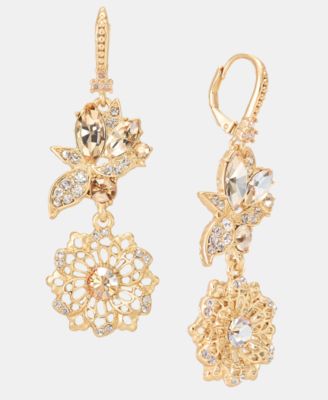 Crystal Flower Double Drop Earrings