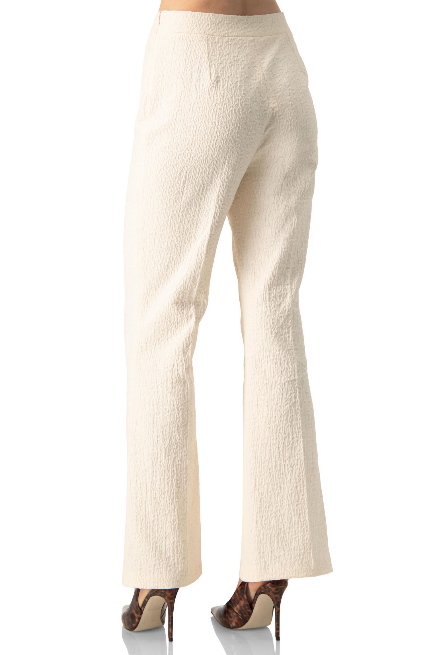 Women's Wide-Leg Textured Trousers with Side Zipper