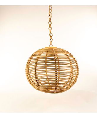 Handwoven Rattan Hanging Pendant Light, Pure Boho Round Ceiling Lantern with Chain for Living Room & Bedroom