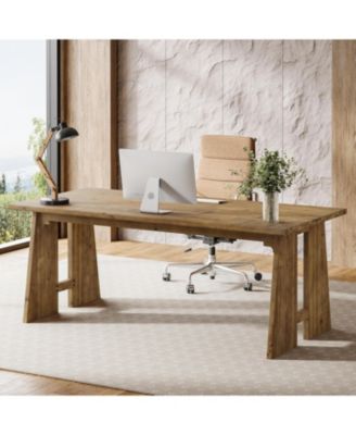 Solid Wood Executive Desk, 70.9-Inch Long Office Computer Desk with Sturdy Wooden Legs, Farmhouse Workstation