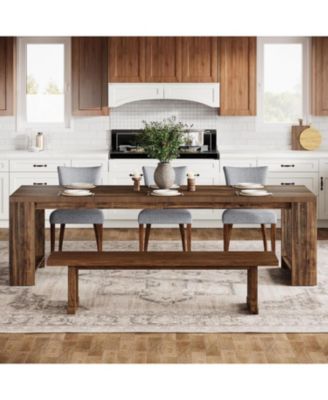 86.61-Inch Dining Table for 6-8 People, Modern Narrow Long Kitchen Table with Pedestal Base, Farmhouse Extra Long Dining Room Furniture