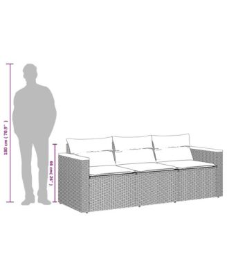 Patio Sofa with Cushions 3-Seater Beige Poly Rattan