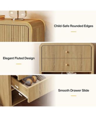 Oversized Nightstand with 2 Drawers Set of 2, 31.5" Large Wide Modern Bedside Table with Open Storage, Big Fluted Night Stand