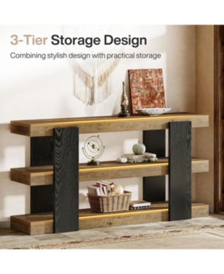 63-Inch Long Console Table, 3-Tier Entryway Table with Storage, Farmhouse Wood Behind Couch Tables