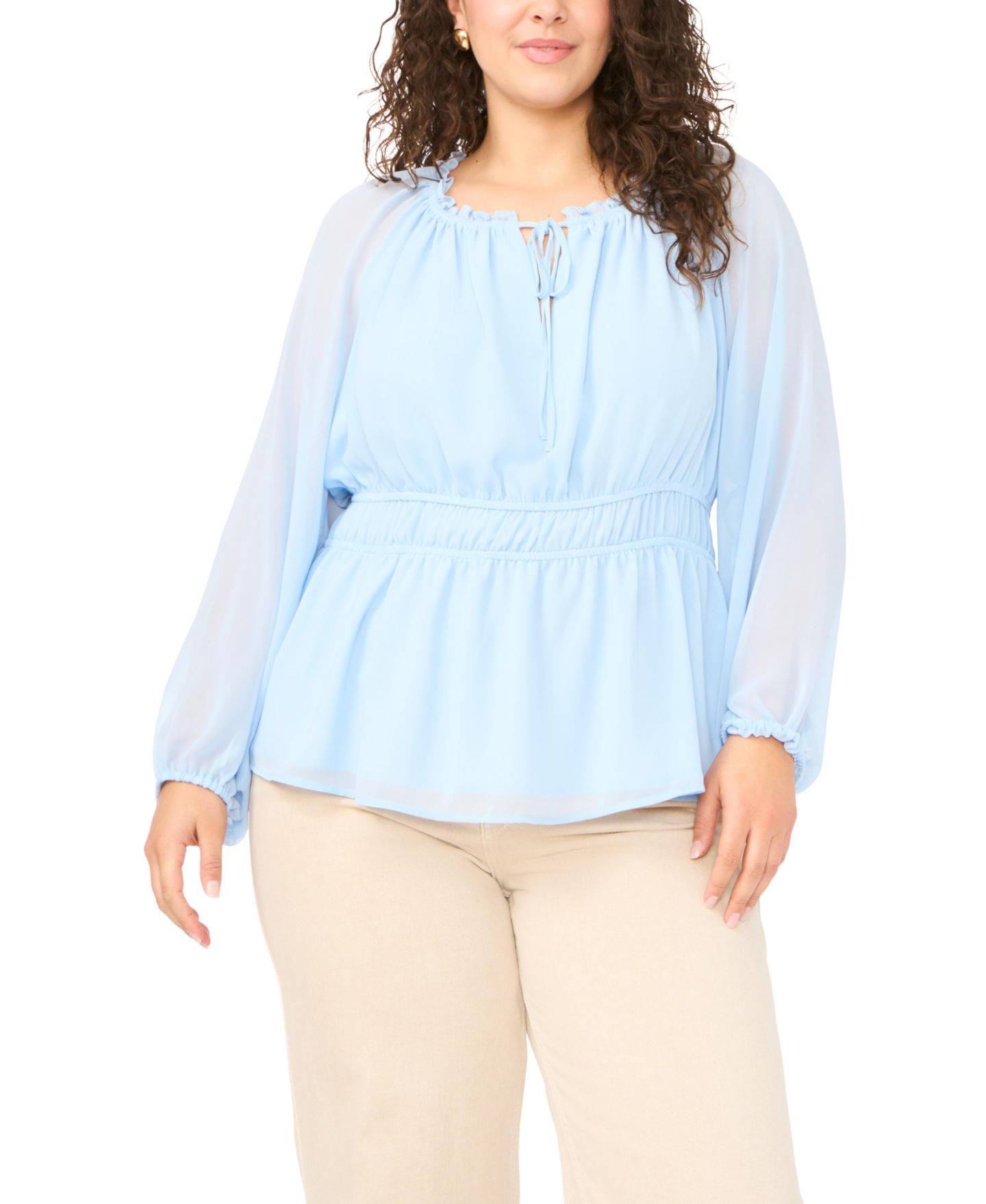 Топ Vince Camuto Plus Size V-Neck Long-Sleeve Top, цвет: Небесно-голубой — фото 1