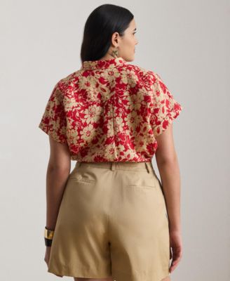 Plus Size Relaxed Fit Floral Collared Shirt