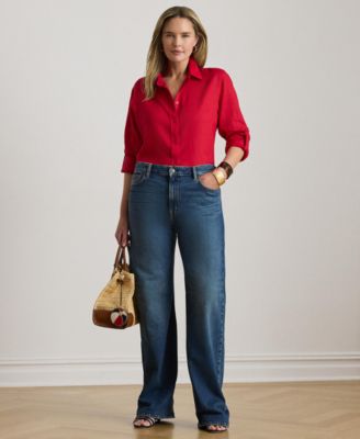 Plus Size Karrie Relaxed Fit Linen Point Collar Shirt