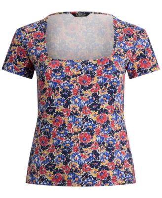 Plus Size Floral Cotton Jersey Square Neck Top