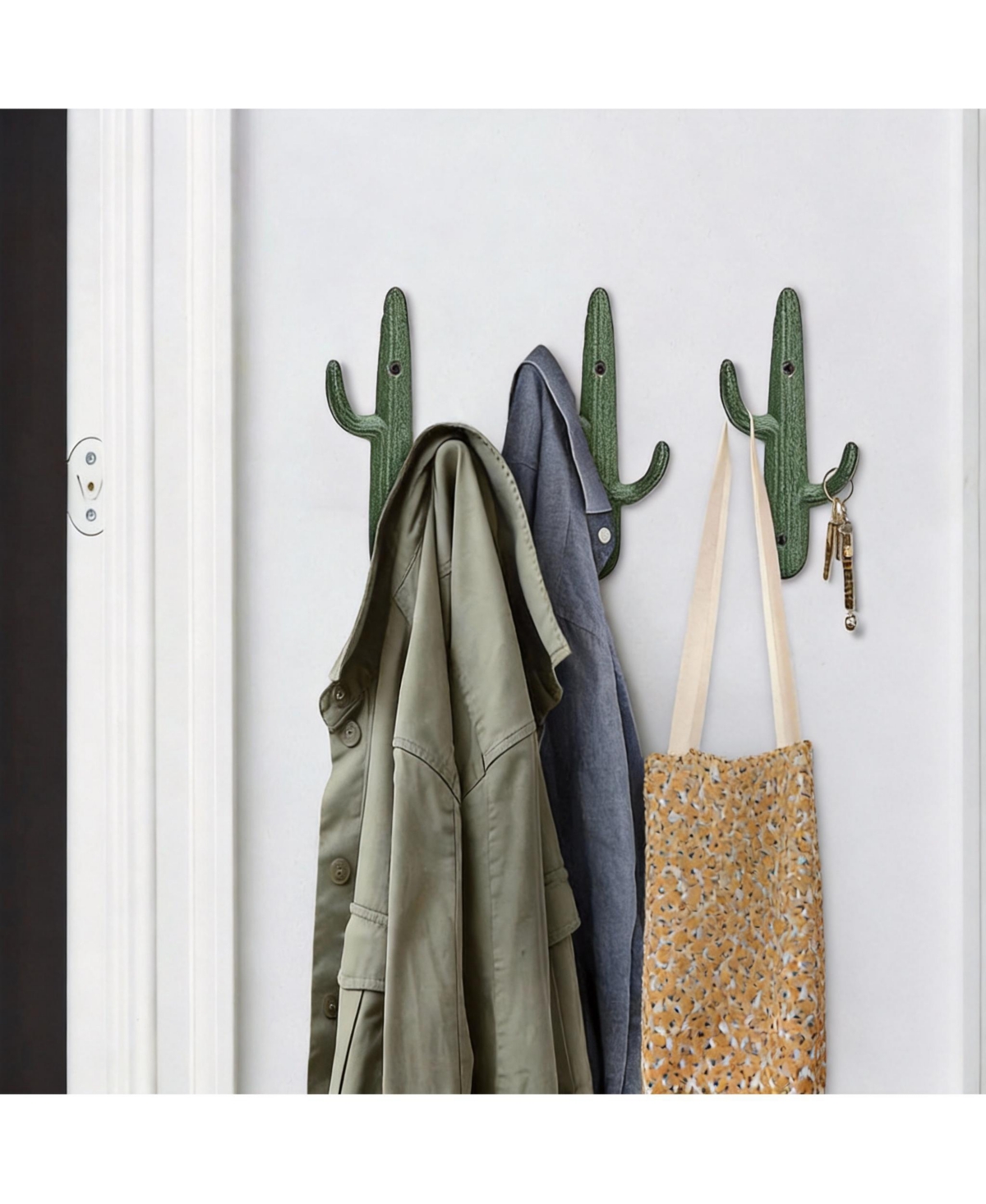 Yigii Set of 3 Rustic Cactus Cast Iron Wall Hooks for Coats, Bags, Towels - Easy Install