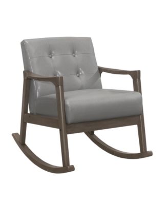 Faux Leather Rocking Chair Button Tufted Solid Rubberwood Frame 300lbs Capacity Upholstered Furniture